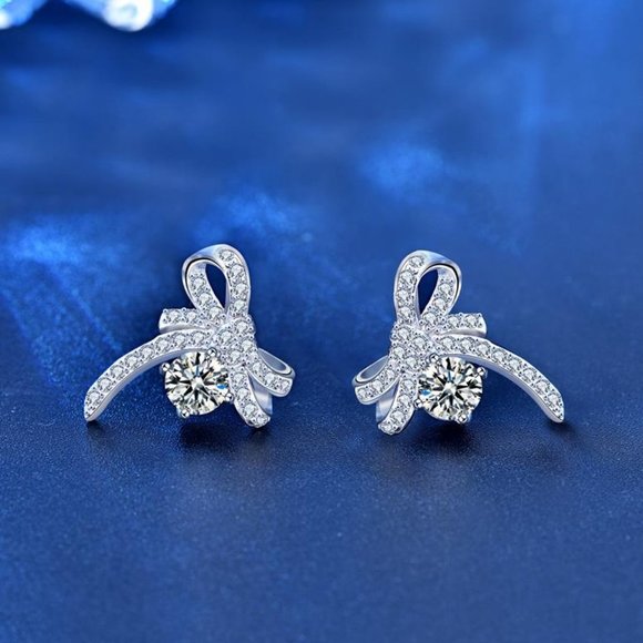 Certified 1ct. t.w. Moissanite Diamond Bow Knot Stud Earrings NEW A - Picture 5 of 11